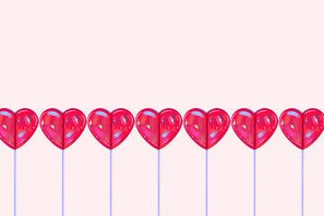 Lollipop hearts on pastel pink background with copy space. Valentine's day greeting card or wallpaper. © Maria_RoMa