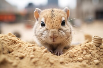 gerbil piling sand to obscure entrance