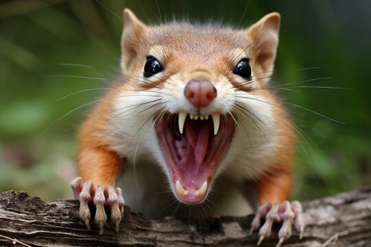 Northern flying squirrel baring its teeth