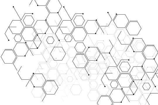 Abstract hexagon background with black lines and dots,digital technology background