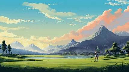 Foto op Canvas Illustration of Golf Oasis, AI-Generated Art with Natural Backdrop. © MdTaher