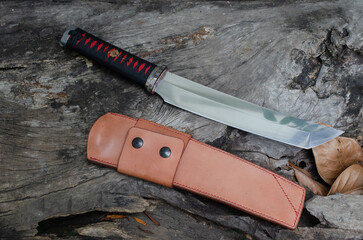 Red and black colure with tanto knife handle wraping