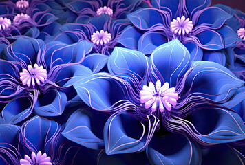 a group of flowers are painted blue and purple as well as white - obrazy, fototapety, plakaty