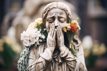 statue of a weeping woman in a cemetery