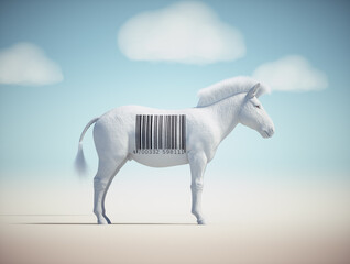White zebra with a barcode on it. Identity and unique concept.