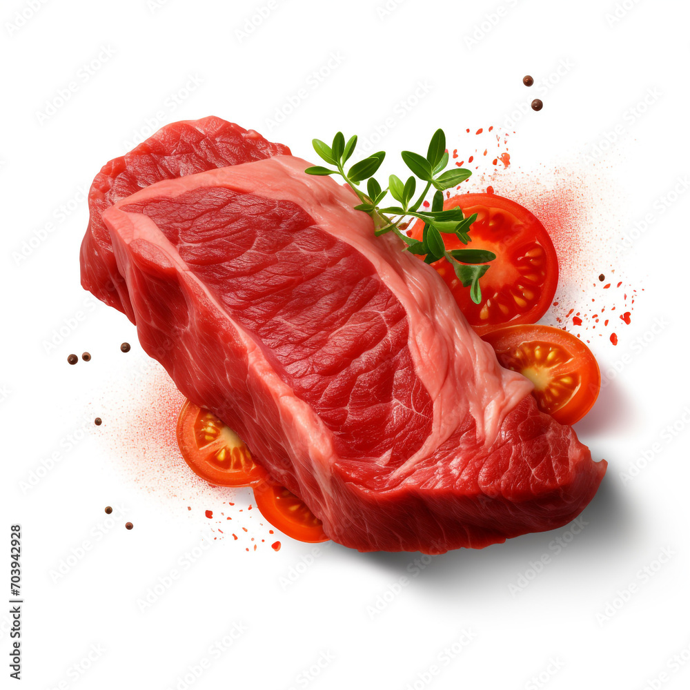 Wall mural a piece of meat with a slice of tomato ontransparent background created with Generative Ai