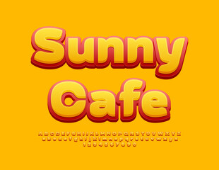 Fototapeta na wymiar Vector stylish signboard Sunny Cafe. Bright Yellow and Red Font. Artistic Alphabet Letters, and Numbers set.