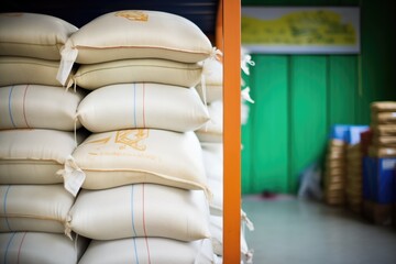 Obraz na płótnie Canvas bulk rice storage in fabric sacks