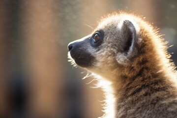Obraz premium profile of a lemur with sunlight on fur texture
