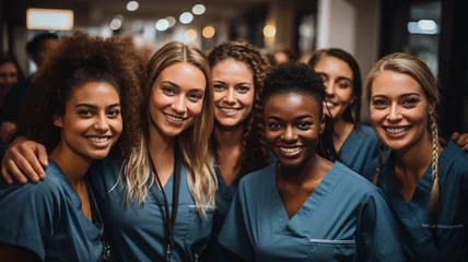 Fotobehang Portrait of a diverse group of doctors and medical workers in a hospital with a stethoscope © Migma_Agency