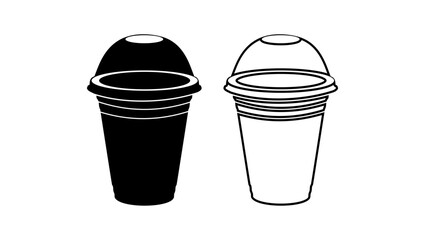 Disposable Plastic Smoothie Cup with Dome Lid and Hole, black isolated silhouette