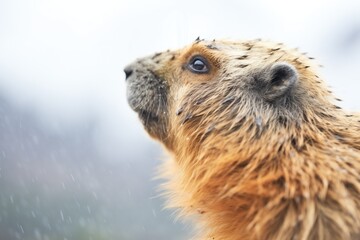 close profile of marmot during call