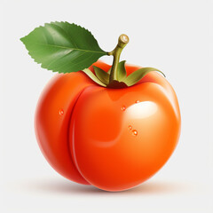 fresh persimmon with a green leaf on transparent background created with Generative Ai