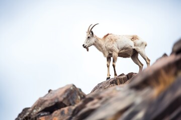 mountain goat standing on a steep rocky ledge