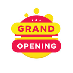 Grand opening banner template, red label design modern style. Vector template on white background.