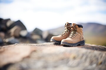 lone hiking boot on a rocky mountain path