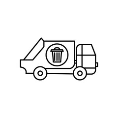 Refuse Vehicle line icon. Trash Collection Truck icon in black and white color.