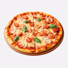 a pizza with cheese and tomato sauce on transparent background created with Generative Ai