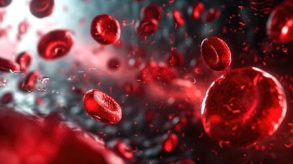 Red blood cells are flowing through the veins. Close-up, macro shot.