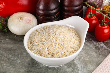 Raw delicous basmati rice heap