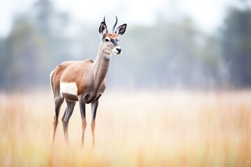 lone roan antelope standing alert on savannah - obrazy, fototapety, plakaty