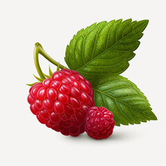 a red raspberry with a green leaf on transparent background created with Generative Ai