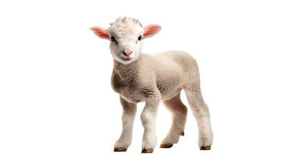 view of a sheep standing in front of white background