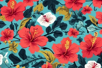 Rucksack seamless tropical floral pattern of hibiscus on black background © sakda