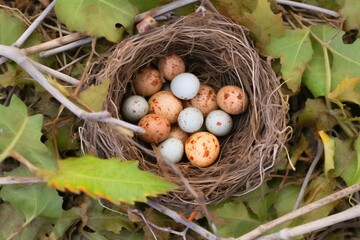 partially concealed vole nest in hedgerow - obrazy, fototapety, plakaty