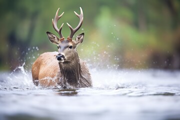 waterbuck splashing water with hooves