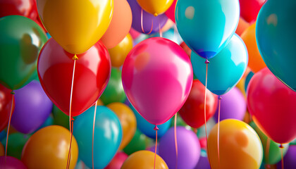 many colorful vivid balloons like holiday birthday background - obrazy, fototapety, plakaty