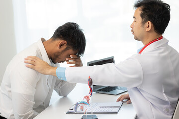 Doctor counseling of male patient with suspected bacterial prostatitis Prostate disease and...