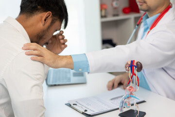 Doctor counseling of male patient with suspected bacterial prostatitis Prostate disease and...