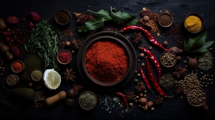 spices on a wooden background