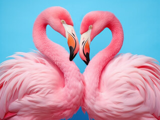 Two flamingos creating a heart shape with their necks. The concept symbolizes love and companionship in nature.
