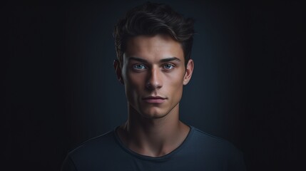 Obraz premium Trendy Male Model Expressing Contempt on Minimal Studio Background