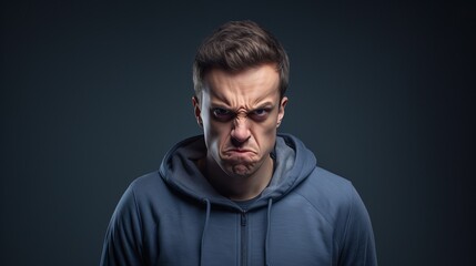 Naklejka premium Portrait of a Person Exhibiting Angry Expression on a Minimal Studio Gradient Background