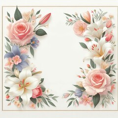 Fototapeta premium Wedding colorful invitation card flower background design, Generative Ai