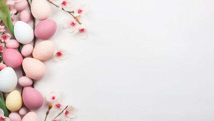 Easter style banner with copy space eggs and flowers