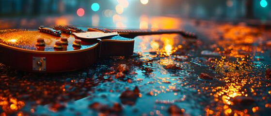 Lonely guitar on the floor.