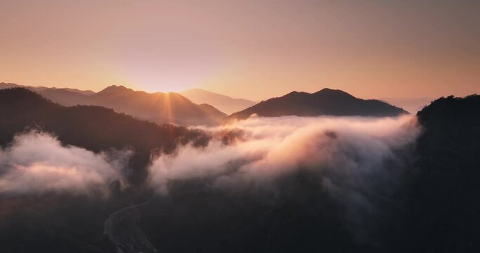 green mountains at sunrise