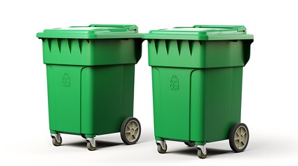 3D rendering of two green recycle bins on white background with shadow