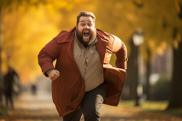 Plus-Size Man Running in the City Park