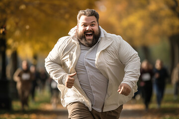 Plus-Size Man Running in the City Park