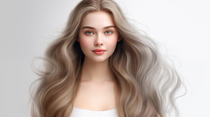 Naklejka premium Portrait of a beautiful young teenager woman stylish long hair isolated on white background. 