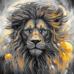Obraz premium modern painting of golden lion head . The texture of the oriental style of gray and gold canvas with an abstract pattern. artist collection of animal painting for decoration and interior, canvas art.