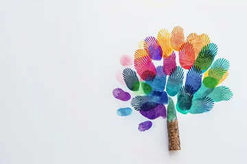 Fotobehang Colorful fingerprints tree isolated on white background. Diversity identity concept. High quality photo © Starmarpro