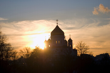 Fototapeta na wymiar Christ Redeemer cathedral silhouette. Color photo