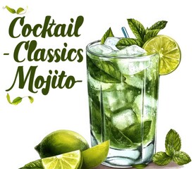 Illustrated mojito with mint and lime