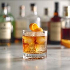 Old fashioned cocktail with orange twist